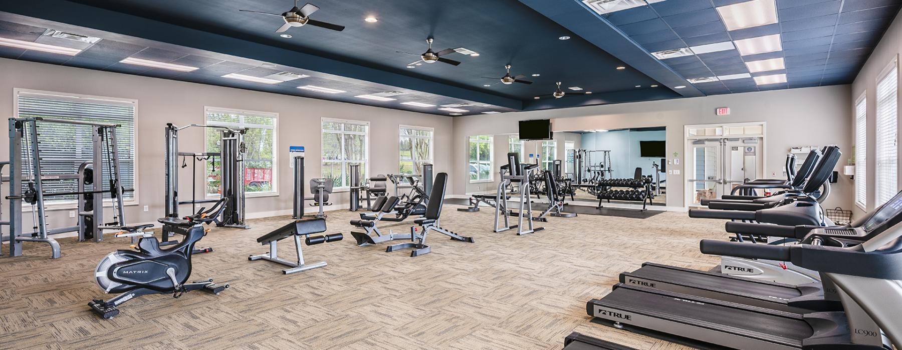 a gym with exercise equipment