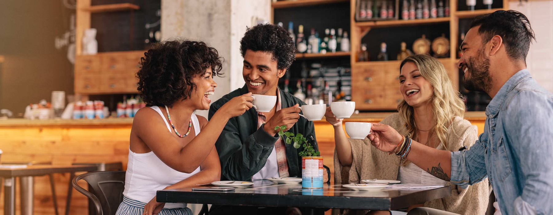 friends having coffee in a cafe