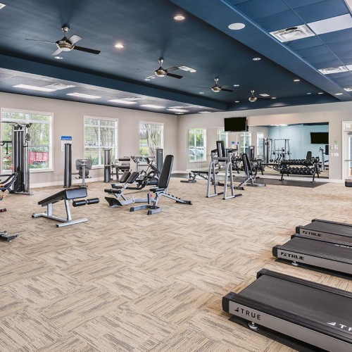 a gym with exercise equipment