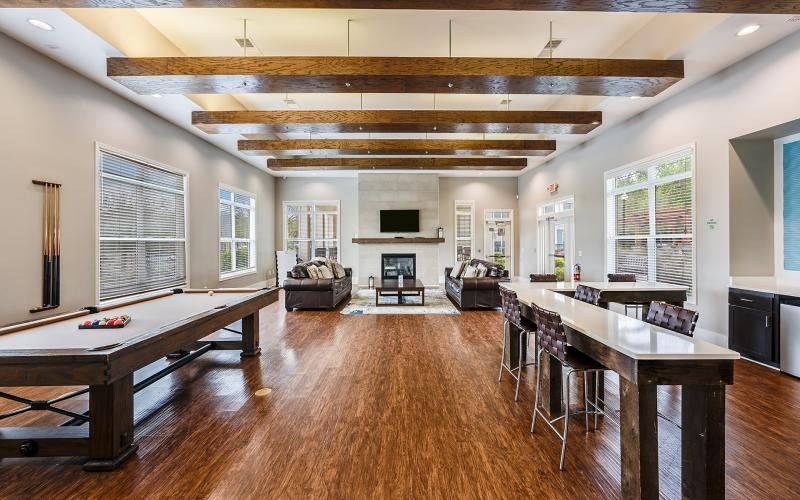 kitchen and fireplace in clubhouse